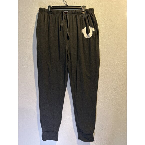 True Religion Men's MEDIUM Jogger Sweatpants Gray Drawstring Heather Logo - Picture 1 of 5